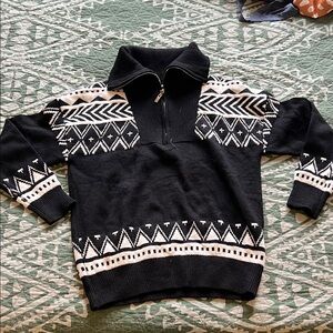 Geometric Black and White Women's Turtleneck Sweater